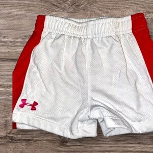 UNDER ARMOUR EUC GIRLS WHITE PINK SHORTS SUMMER CASUAL SCHOOL ATHLETIC SIZE 4